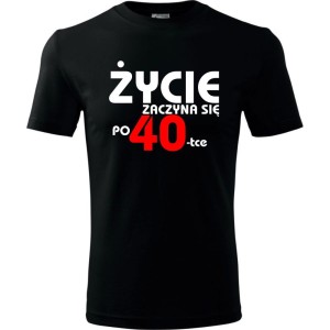 Czarna Męska koszulka - Życie zaczyna się po 40.