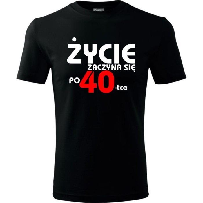 Czarna Męska koszulka - Życie zaczyna się po 40.