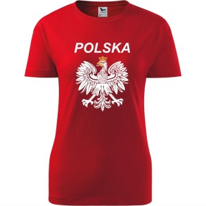 Czerwona Damska koszulka taliowana - Polska 02, godło
