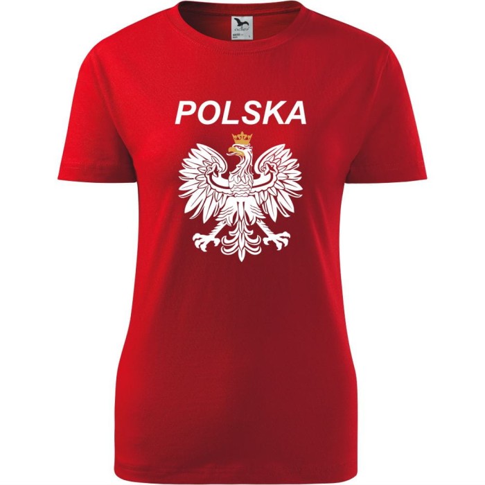 Czerwona Damska koszulka taliowana - Polska 02, godło