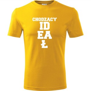 Żółty Męska koszulka - Chodzący ideał - prezent dla chłopaka. Dostępne wszystkie rozmiary S, M, L, XL, XXL, XXXL, XXXXL. Zapraszamy do zakupu.