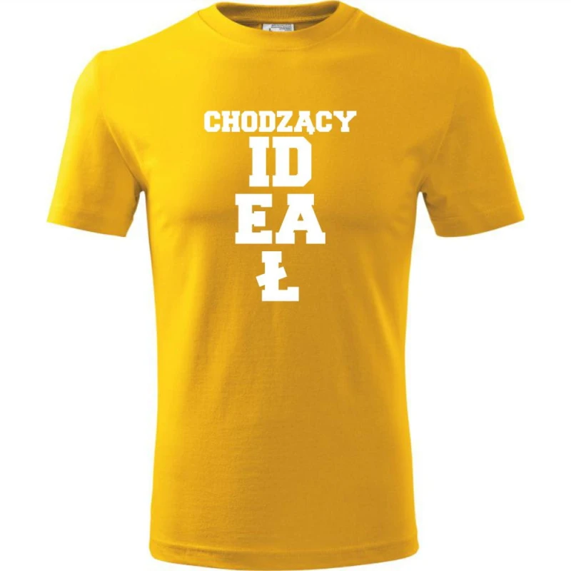 Żółty Męska koszulka - Chodzący ideał - prezent dla chłopaka. Dostępne wszystkie rozmiary S, M, L, XL, XXL, XXXL, XXXXL. Zapraszamy do zakupu.