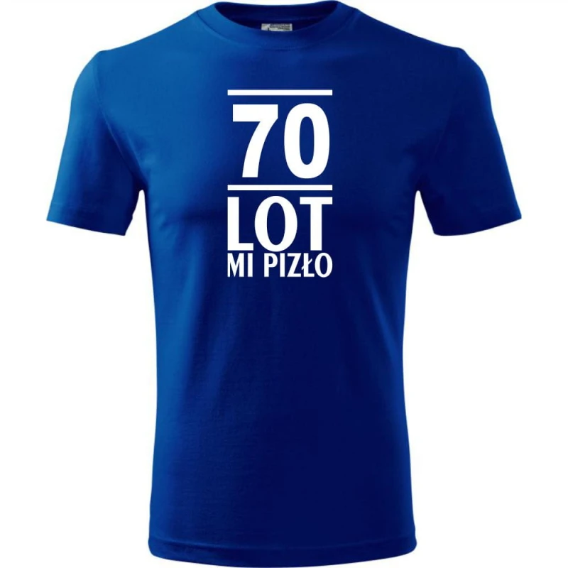niebieska Męska koszulka - 70 lot mi pizło - na prezent urodziny.