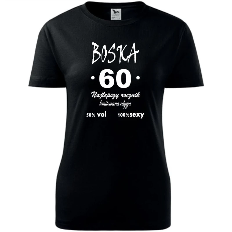 czarna Damska koszulka - boska 60 na urodziny na prezent