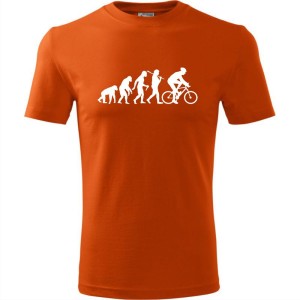 Pomarańczowa Męska koszulka dla Rowerzysty - Ewolucja rower - t-shirt prezent. Dostępne wszystkie rozmiary S, M, L, XL, XXL, XXXL, XXXXL. Zapraszamy do zakupu.