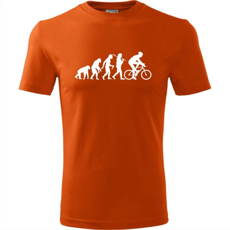 Pomarańczowa Męska koszulka dla Rowerzysty - Ewolucja rower - t-shirt prezent. Dostępne wszystkie rozmiary S, M, L, XL, XXL, XXXL, XXXXL. Zapraszamy do zakupu.