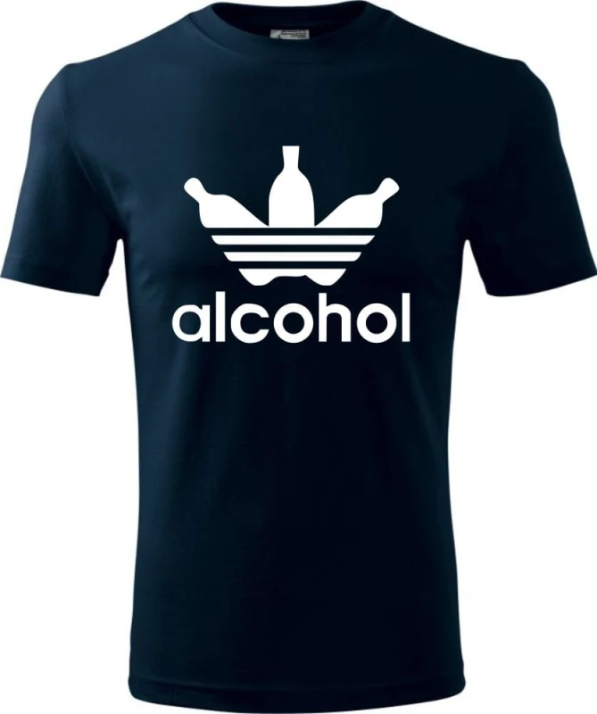 granatowa Męska koszulka - Alcohol, śmieszna i wyjątkowa. T-shirt jak znane logo ADIDAS. Dostępne wszystkie rozmiary S, M, L, XL, XXL, XXXL, XXXXL. Zapraszamy do zakupu.