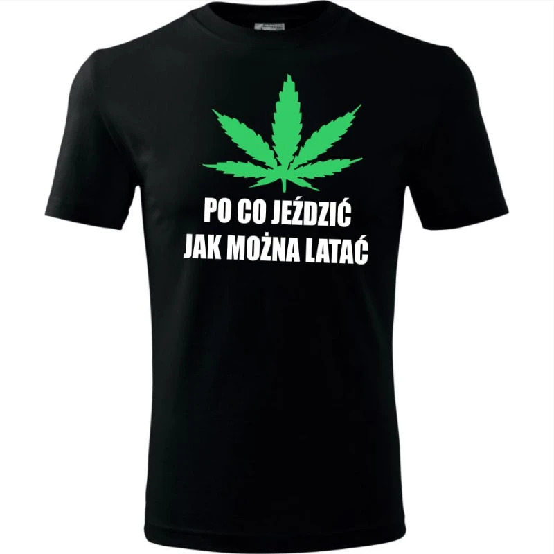 czarna Męska koszulka - Po co jeździć jak można latać.