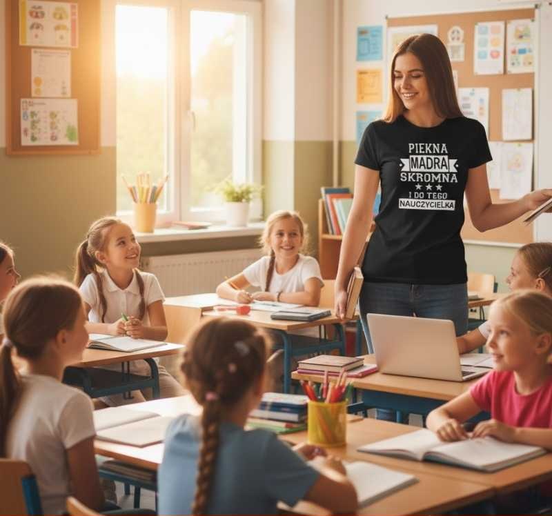 Piękna Mądra Nauczycielka - Koszulka Damska z Napisem