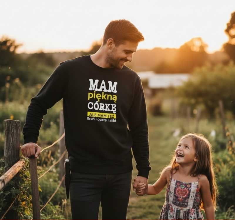 Piękna Córka, Broń, Łopata i Alibi - Bluza Męska - Na Dzień Ojca