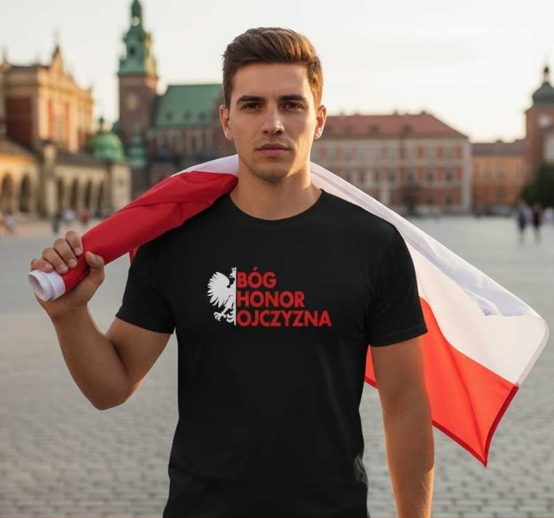 Bóg, Honor, Ojczyzna - Koszulka Męska - Na Święto Niepodległości