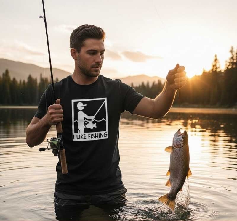 I Like Fishing - Koszulka Męska z Napisem - Prezent dla Wędkarza