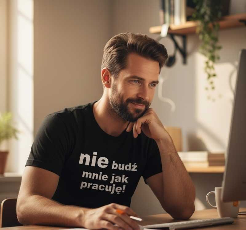 Nie Budź Mnie Jak Pracuję! - Koszulka Męska - Prezent do Pracy