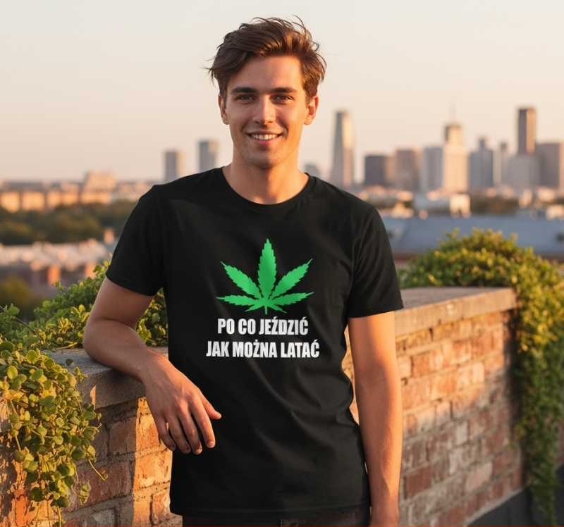 Po Co Jeździć, Jak Można Latać - Koszulka Męska z Napisem