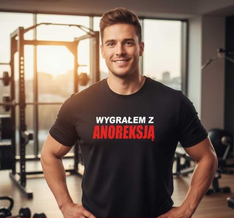 Wygrałem z Anoreksją - Śmieszna Koszulka Męska - Duże Rozmiary