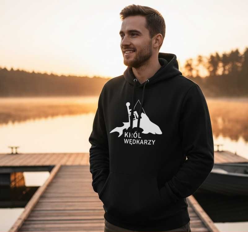 Król Wędkarzy - Bluza Męska z Kapturem - Ocieplana na Ryby