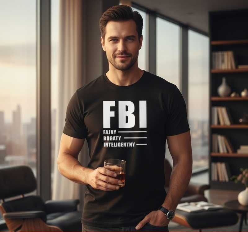 FBI - Fajny, Bogaty, Inteligentny - Śmieszna Koszulka Męska