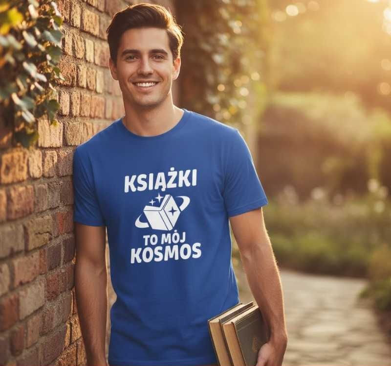 Książki to Mój Kosmos - Koszulka Męska z Napisem