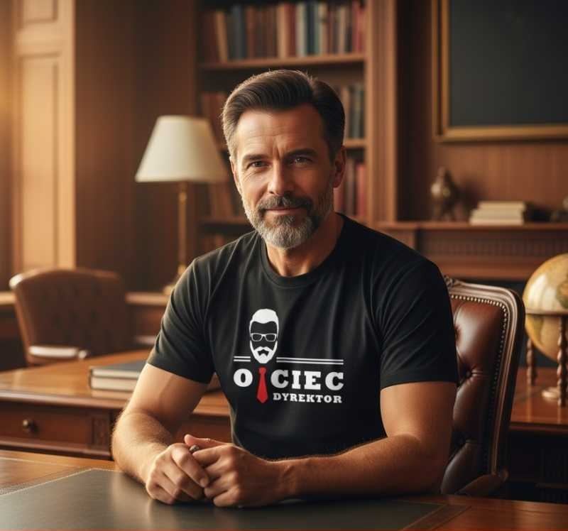 Ojciec Dyrektor - Koszulka Męska z Napisem - Prezent dla Taty