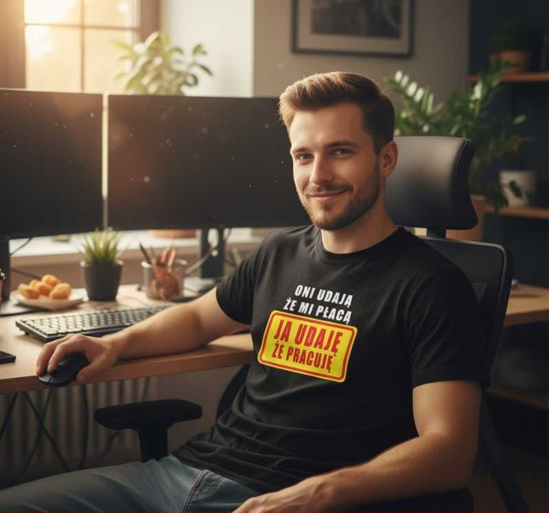 Oni Udają, Że Mi Płacą - Ja Udaję, Że Pracuję - Koszulka Męska