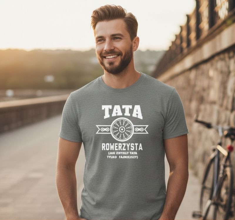 Tata Rowerzysta - Śmieszna Koszulka Męska - Prezent na Dzień Taty