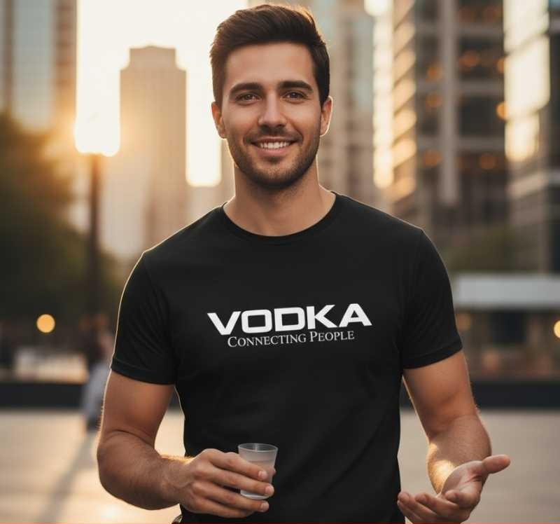 Vodka Connecting People - Śmieszna Koszulka Męska - Na Imprezę