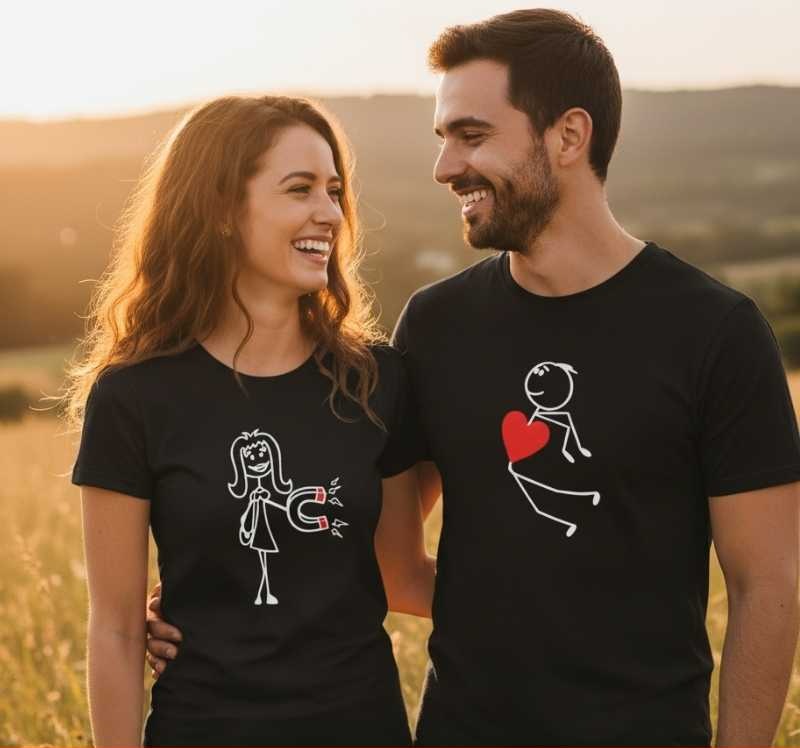Para Magnes - Zestaw Koszulek dla Pary z Napisem - Na Walentynki