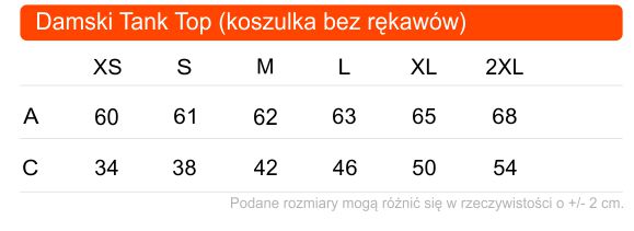 Tabela rozmiarów damskiej koszulki tank top