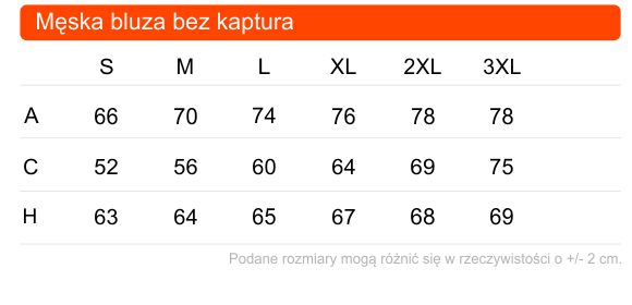 Tabela rozmiarów męskiej bluzy