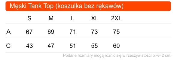 Tabela rozmiarów męskiej koszulki tank top