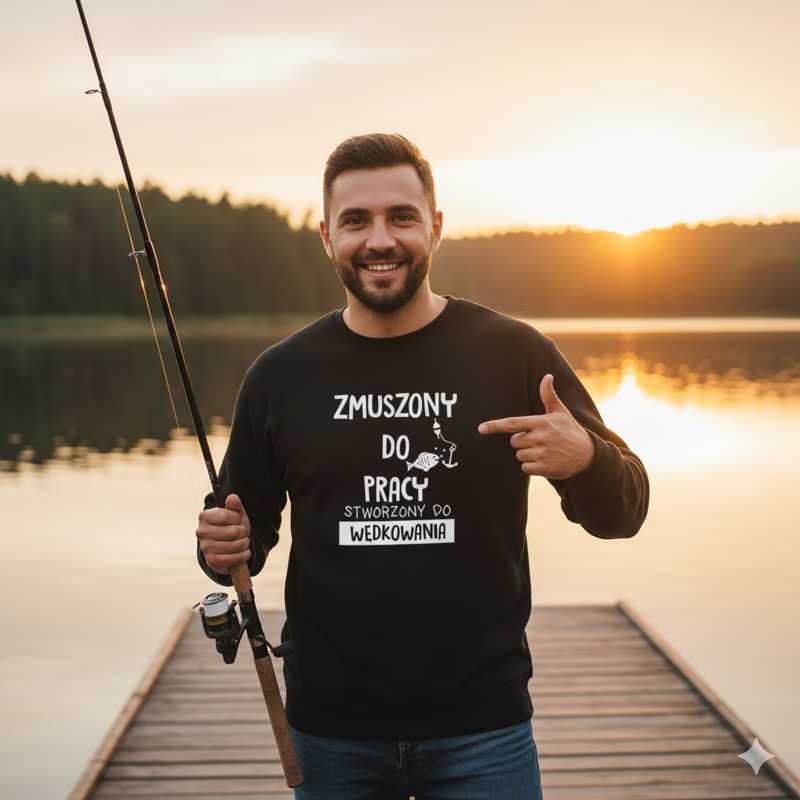 Zmuszony do Pracy, Stworzony do Wędkowania - Śmieszna Bluza Męska