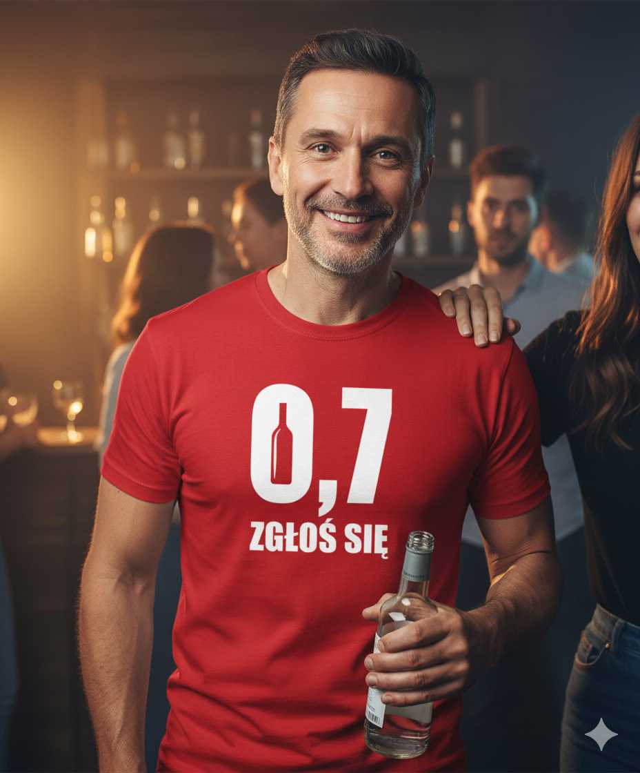 0,7 Zgłoś Się - Śmieszna Koszulka Męska z Nadrukiem - Na Imprezę