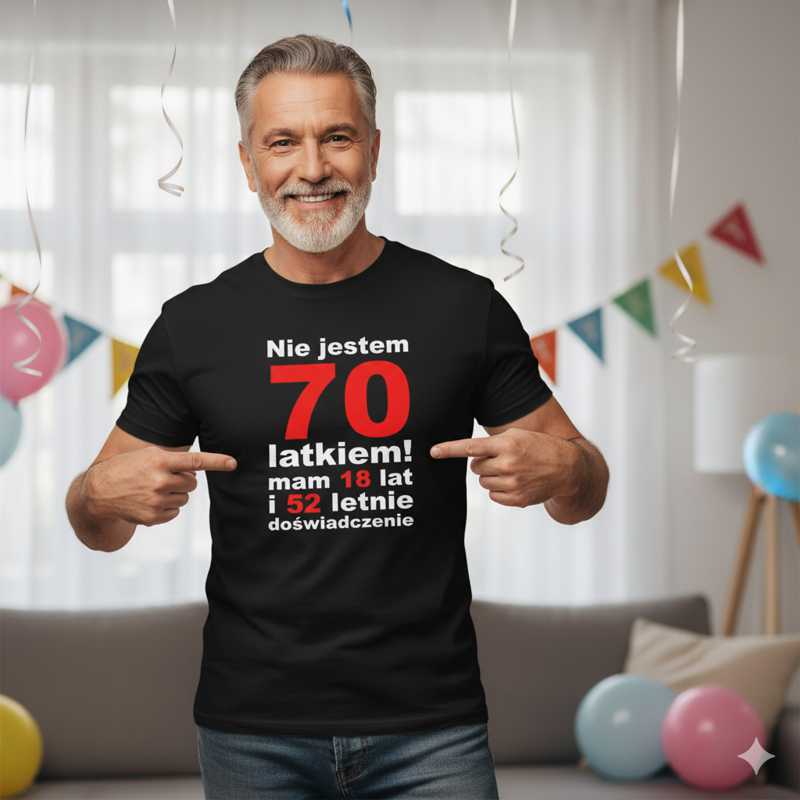 Męska koszulka - nie jestem 70 latkiem mam 18 lat i 52 letnie doświadczenie