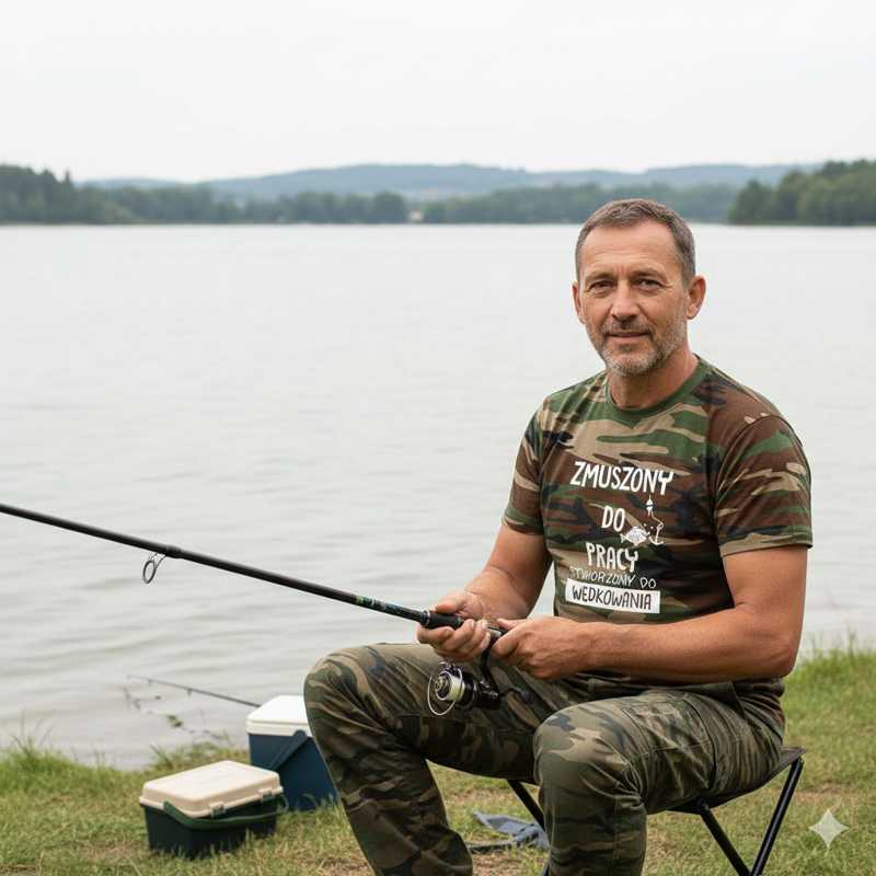 Zmuszony do Pracy, Stworzony do Wędkowania - Koszulka Moro Unisex